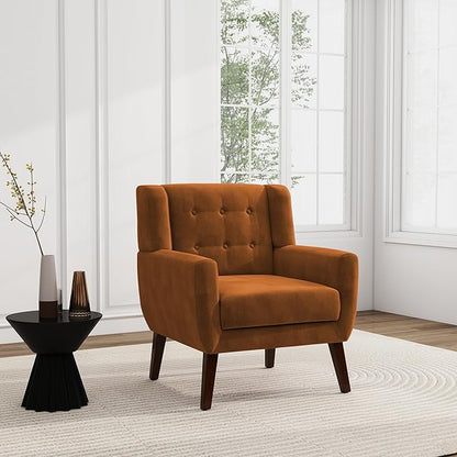 UIXE Accent Chairs Set of 2, Velvet Upholstered Armchair for Living Room, Modern Club Arm Chairs Comfy Single Sofa Button Tufted Bedroom Reading Seat - Orange