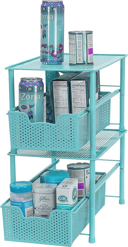 Simple Houseware Stackable Under Sink Cabinet Sliding Basket Organizer Drawer, Turquoise