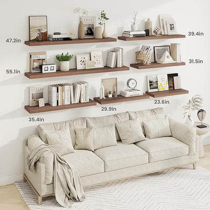 36 Inch Floating Shelves, 9.3 Inch Deep Rustic Wall Shelves - Extra Deeper Wall Mounted Storage Shelves for Bathroom, Kitchen, Living Room (Walnut, Set of 2)