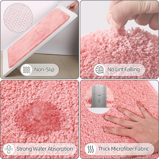 Bathroom Accessory Set–Bathroom Sets with Shower Curtain and Rugs, Non Slip Bathroom Rugs Super Absorbent, Pink Ombre Waterproof Shower Curtain with Hooks, Pink Bathroom Sets Complete for Home