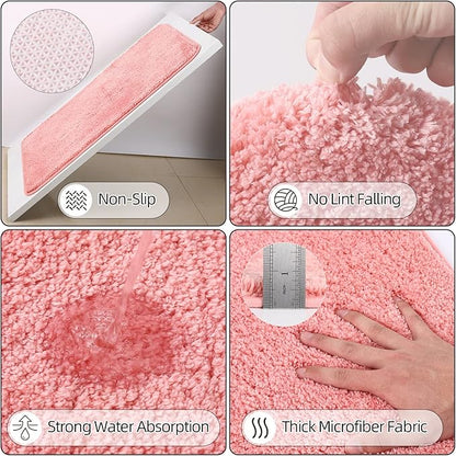 Bathroom Accessory Set–Bathroom Sets with Shower Curtain and Rugs, Non Slip Bathroom Rugs Super Absorbent, Pink Ombre Waterproof Shower Curtain with Hooks, Pink Bathroom Sets Complete for Home