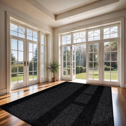 CAMILSON Easy Jute Rug 8x10, Indoor Outdoor Dark Gray Black Farmhouse Area Rugs for Living Room Patio and Kitchen Rug Solid Boho Woven Design Easy-Cleaning Washable Outside Carpet Alfombras (8 x 10)