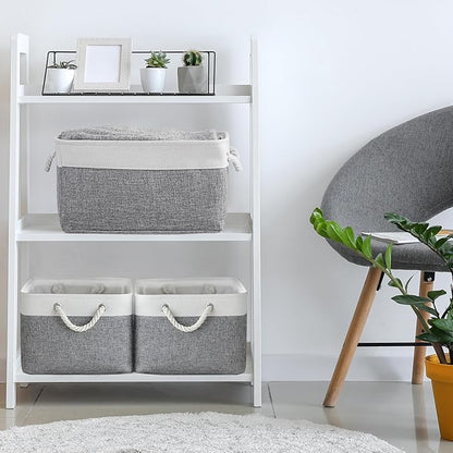 TheWarmHome Storage Basket for Organizing - 15.7x11.8x8.2 inch Large 3 Pack Collapsible Storage Bins for Shelves, Fabric Storage Cubes for Gift Closet Linen Organization (White & Grey)