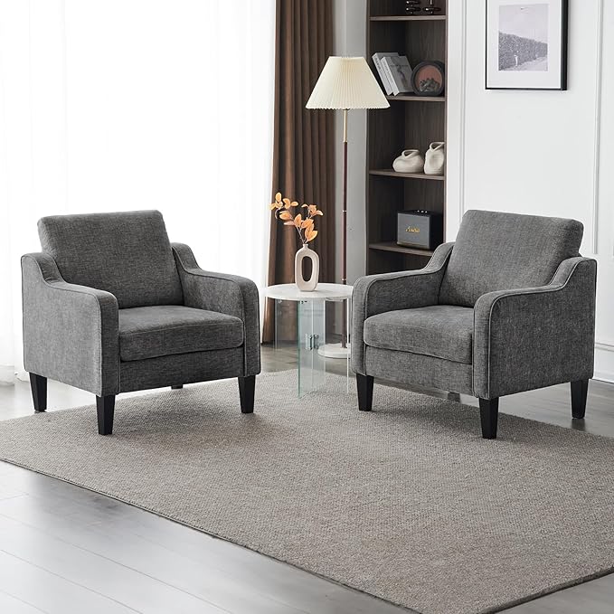 VINGLI Accent Chairs for Living Room Chairs Reading Chair Mid Century Modern Chair Soft Chenille Sofa Chair Upholstered Arm Chair Comfy Chair Side Chair (Light Grey Chenille)