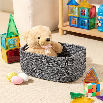 Small Storage Baskets for Organizing | Closet Organizer Bins | Shelf Toy Basket | Woven Rope Baskets | Cube Decorative Box | Shallow Basket | 13x8.5x5.1” | 3 Packs Dark Gray