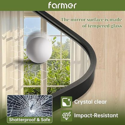 FARMER 20x28 Inch Black Bathroom Mirror, Rectangle Vanity Mirror, Brushed Mirrors for Wall, Metal Frame Hanging Mirror with Round Corner for Bedrooms, Entryways, Living Rooms, Horizontal/Vertical