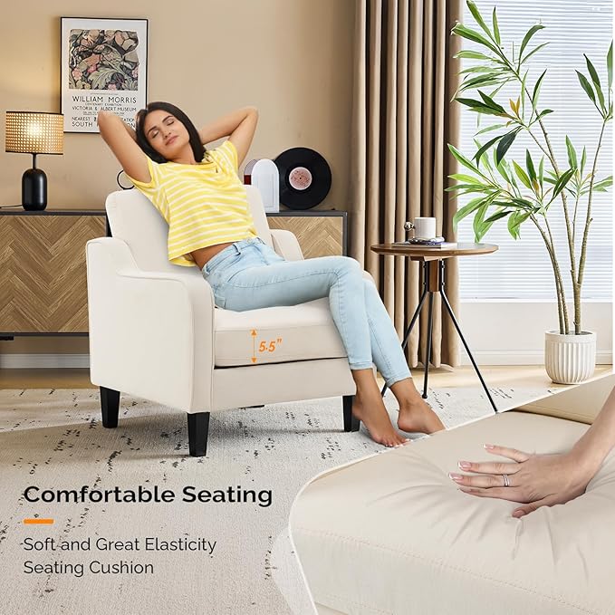 VINGLI Modern Accent Chairs Set of 2, Beige Living Room Chairs Comfy Armchair for Bedroom, Upholstered Sofa Chair Reading Chair for Small Spaces, Apartment, Waiting Room