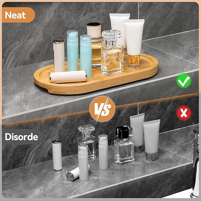 Bamboo Vanity Tray 11.4x6.4 inches, Decorative Vanity Tray for Bathroom Countertop Toilet Tank Farmhouse, Gold