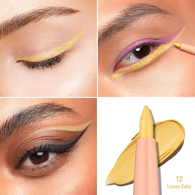 Oulac Yellow Eyeliner Pencil, Waterproof Retractable Eye Liner Pen, Smooth and Creamy Eye Makeup for Precision Application Vegan & Cruelty-Free, 12 Lemon Cake