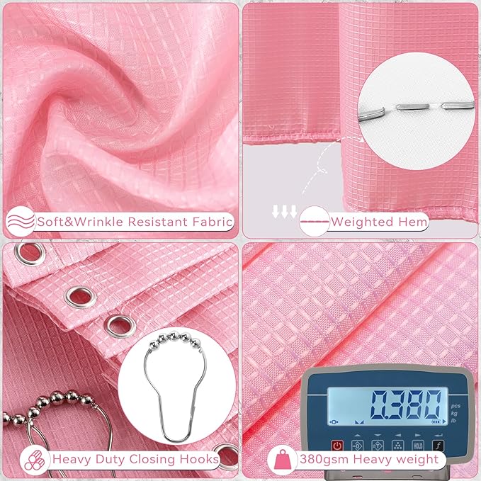 Bathroom Sets with Shower Curtain and Rugs, 27PCS Pink Bathroom Accessories Set with Trash Can, Pink Shower Curtain Set, No Slip Super Absorbent Bathroom Rugs