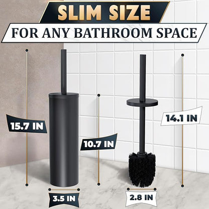 Black Toilet Brush and Holder Set - Scratch Resistant Black Toilet Bowl Brush and Holder with Soft Bristles Replaceable Head, Protection from Splashes, and Compact Design - for Effective Cleaning