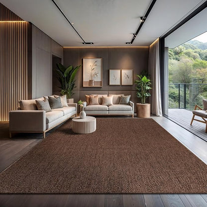 CAMILSON Easy Jute Rug 10x14, Indoor Outdoor Brown Color Fiber Area Rugs for Living Room Patio and Kitchen Rug, Solid Boho Woven Design, Easy-Cleaning, Washable Outside Carpet Alfombras (10 x 14)