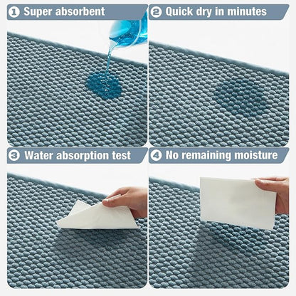 Bathroom Rugs Non Slip Washable, Super Absorbent Thin Bath Mat Quick Dry Low Pile Bathroom Rug, Denim Blue 24"x60"