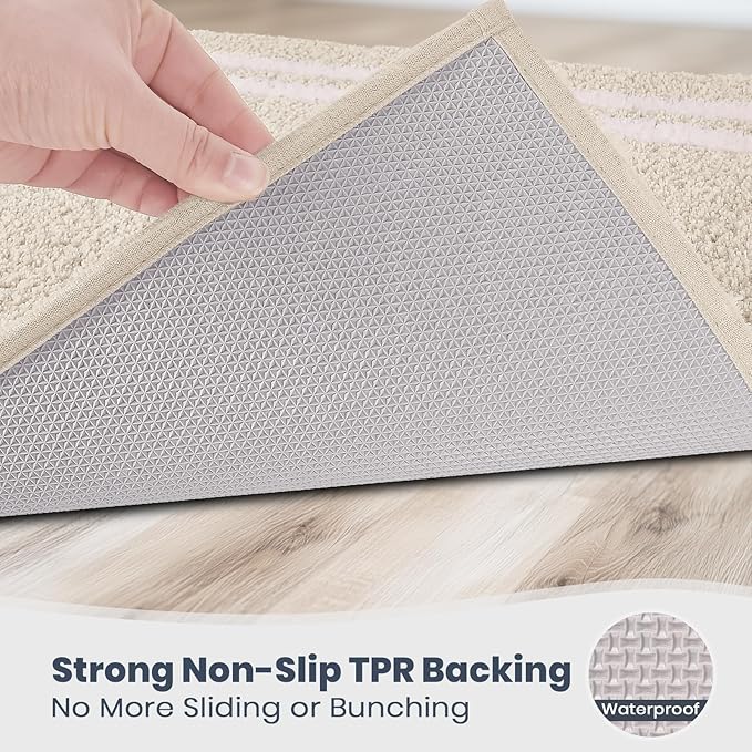 PURRUGS Bathroom Rug Non-Slip Machine Washable 24" x 36", Super Absorbent and Quick Dry Shaggy Microfiber Bath Mat, Extra Soft and Plush Bath Rug for Bathtub, Shower and Sink, Beige