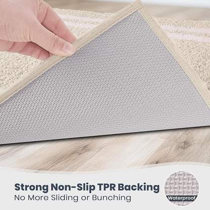 PURRUGS Bathroom Rug Non-Slip Machine Washable 30" x 46", Super Absorbent and Quick Dry Shaggy Microfiber Bath Mat, Extra Soft and Plush Bath Rug for Bathtub, Shower and Sink, Beige