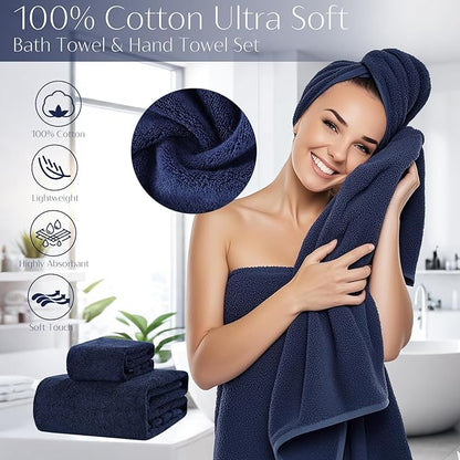 32PCS Bathroom Accessories Set Bathroom Set,Navy Blue Shower Curtain Set,Bath Towel Set,Hand Towel,Toilet Brush,Trash Can & 3PCS Soap Dispenser