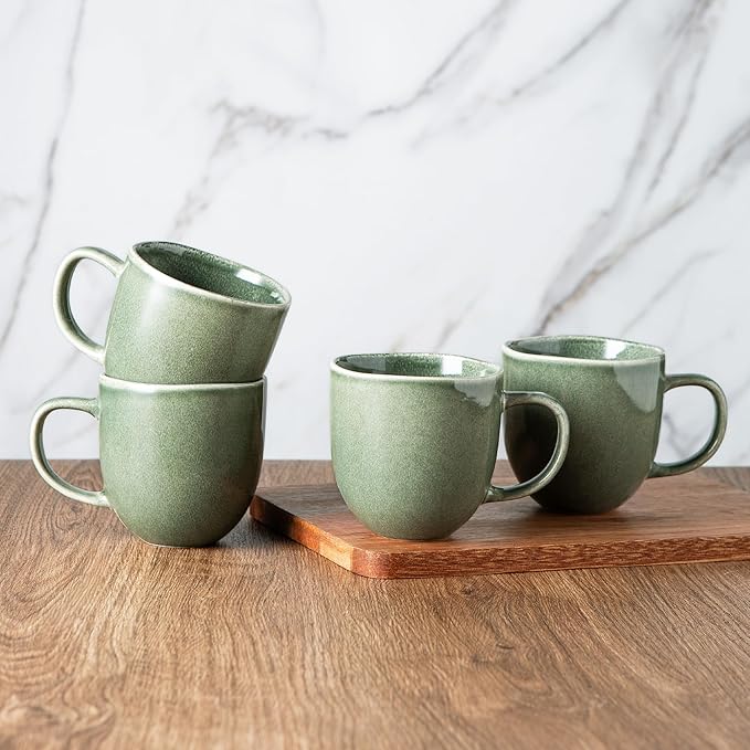 AmorArc 12oz Coffee Mugs, Ceramic Coffee Mugs set of 6 for Man, Woman, Dad, Mom, Modern Coffee Mugs with handle for Latte/Cappuccino/Milk/Cocoa. Dishwasher&Microwave Safe, Jade Green