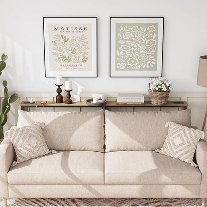 ELYKEN 5.9" Narrow Console Sofa Table with Power Outlets, 5.9" Dx39.4 Wx31.1 H Long Couch Table with Metal Frame and Charge Station with 6.5’ Extension Cord, White Oak