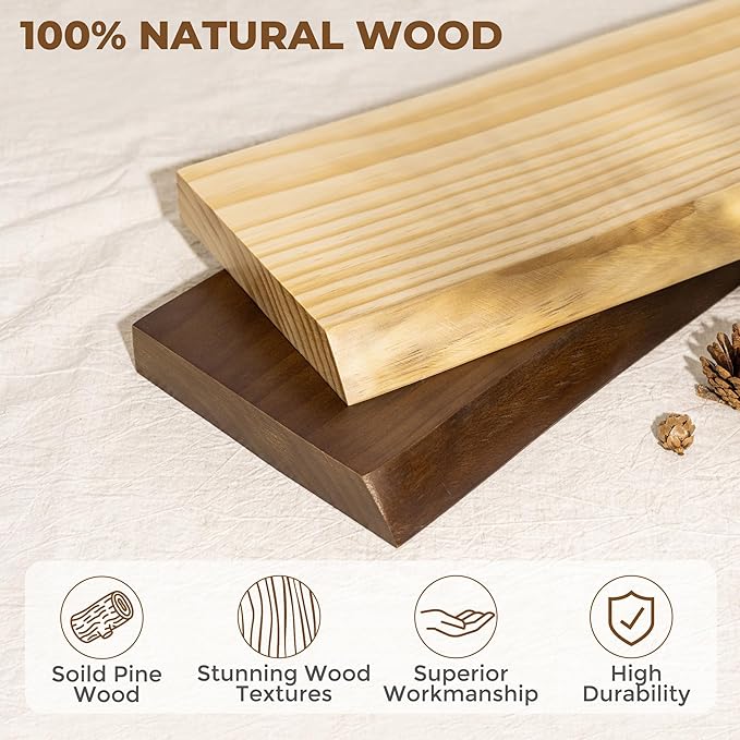 RICHFOCUS Live Edge Wood Floating Shelves for Wall 48" Natural Solid Wood Wall Mounted Shelf|8 Inch Deep Wooden Floating Shelves with Invisible Bracket for Bathroom Kitchen Room|1Pcs, Natural