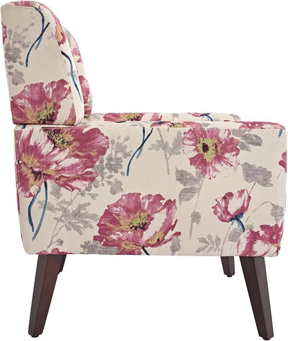 UIXE Floral Accent Chair, Modern Upholstered Armchair in Fabric for Living Room, Comfy Club Arm Chairs Single Sofa Button Tufted Bedroom Reading Seat - Pattern White, Set of 2