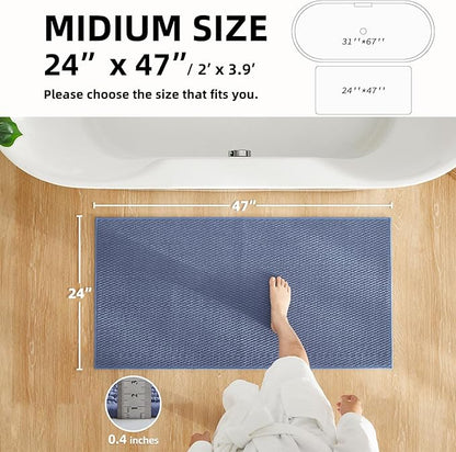 Bathroom Rugs Non Slip Washable, Super Absorbent Thin Bath Mat Quick Dry Low Pile Bathroom Rug, Denim Blue 24"x47"