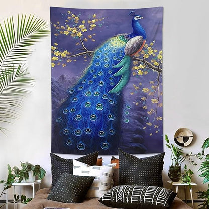 yowecso Peacock Tapestry - Purple Peacock Wall Hanging for Bedroom, Living Room & Dorm - Aesthetic Wall Decor - 60"x90"