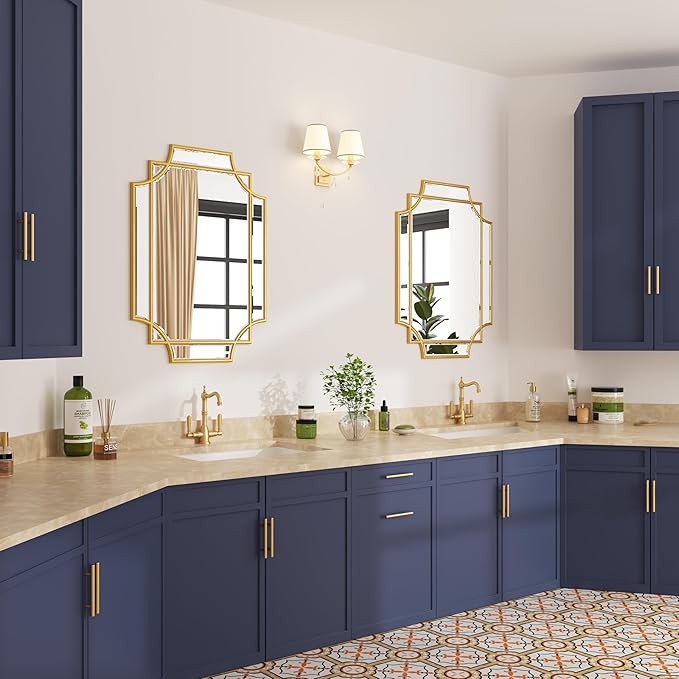 Bathroom Mirror for Wall Gold Farmhouse Wall Vanity Mirror for Over Sink Wood Framed Beveled Mirrors Deco（20 * 28IN/Gold）