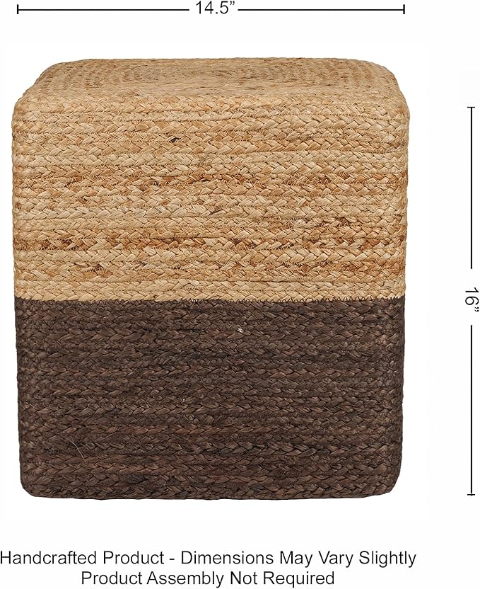 REDEARTH · Cube Pouf Foot Stool Ottoman - Jute Braided Pouffe Poof Accent Sitting Footrest for The Living Room, Bedroom, Nursery, Patio, Lounge - Set of 2 (14.5”x14.5”x16”; Natural Acorn)