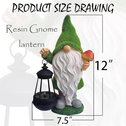 Solar Gnomes Garden Statues,Resin Gnome Figurine Holding Mushroom and Solar Lights Lantern,Outdoor Yard Art Decorations for Garden Patio Lawn