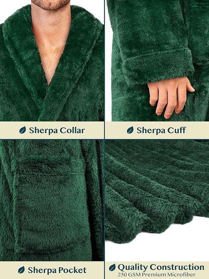 PAVILIA Mens Soft Robe, Plush Fluffy Fleece Bathrobe Men, Long Sherpa Shaggy Spa Robe