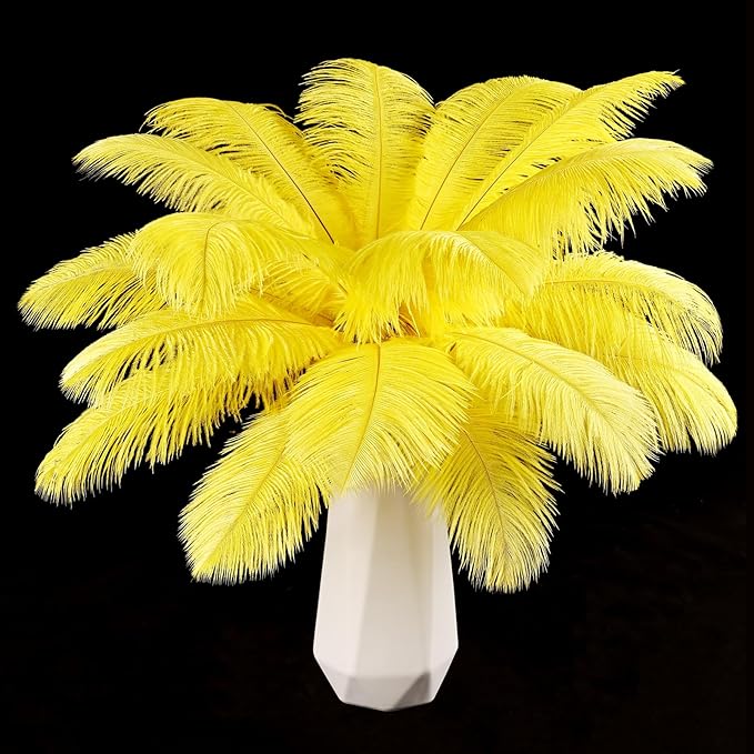 THARAHT Yellow Ostrich Feathers 12pcs Natural Bulk 8-10Inch 20cm-25cm for Crafts Wedding Party Centerpieces Halloween and Home Decoration Feathers