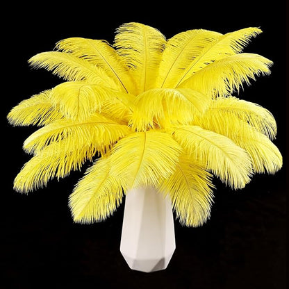 THARAHT Yellow Ostrich Feathers 12pcs Natural Bulk 8-10Inch 20cm-25cm for Crafts Wedding Party Centerpieces Halloween and Home Decoration Feathers