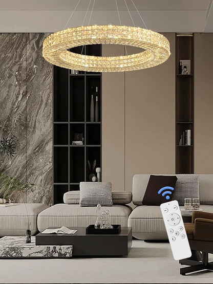 Dia 40" Modern Crystal Chandelier Ring Chandelier Adjustable Height Luxury Crystal Pendant Ceiling Light Fixture for Dining Living Room Bedroom