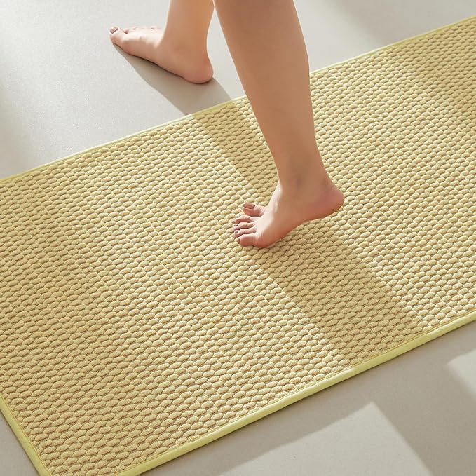 Bathroom Runner Rug, Long Bath Mat Washable Thin Quick Dry Low Pile Bathroom Runner Rugs 24 x 60 Non Slip, Yellow 24"x60"