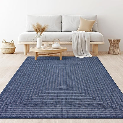 Adiva Rugs Outdoor Indoor Area Rug, Weather Resistant, Easy to Clean, Stain Resistant Floor Mat for Dining Room, Backyard, Deck, Patio (Navy Weiss, 6' x 9')