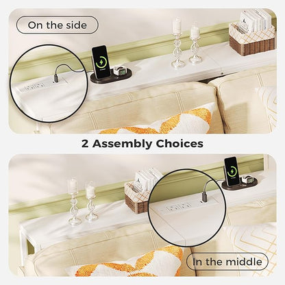 SUPERJARE 70 Inch Console Table with Outlet, Sofa Table with Charging Station, Narrow Entryway Table, Skinny Hallway Table, Behind Couch Table, for Living Room, White