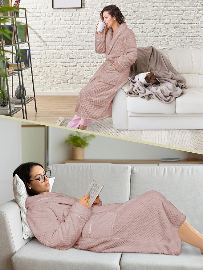 PAVILIA Women Plush Fleece Robe, Soft Textured Bathrobe, Lady Cozy Spa Long Robe