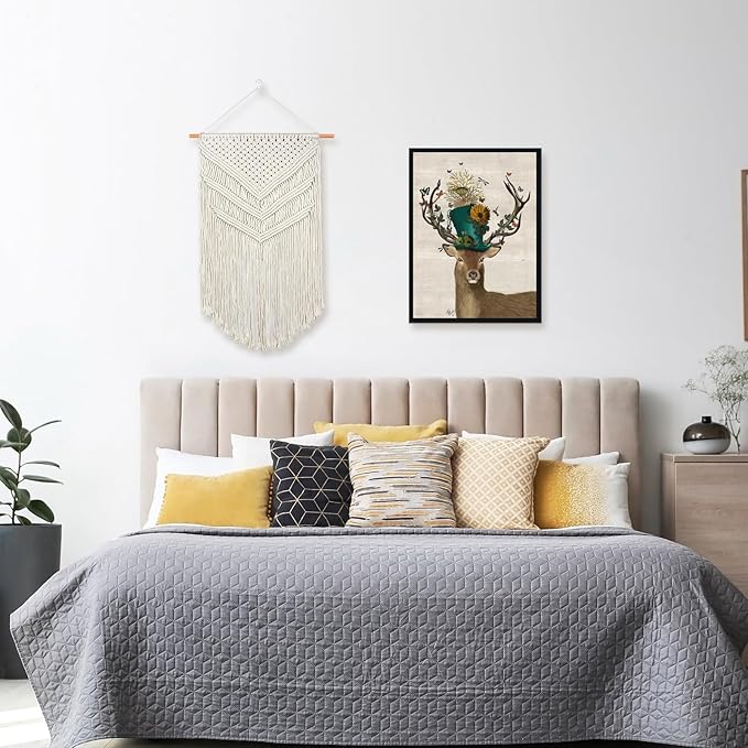 JONKASIPA Macrame Woven Wall Hanging, Bohemian Wall Decor, Handmade Woven Tapestry with Tassels, Delicate Lace Decor Crafts for Bedroom,Living Room or Farmhouse (Beige)