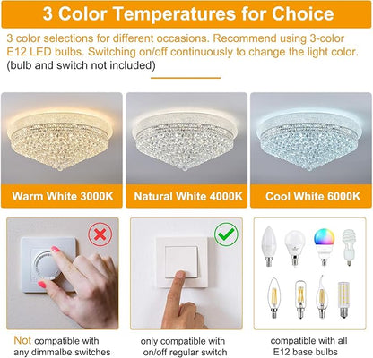 18-Light 32 inch Large Crystal Chandelier Flush Mount Ceiling Light Fixture for Living Room Dining Room Bedroom Foyer Entryway Chrome Finish