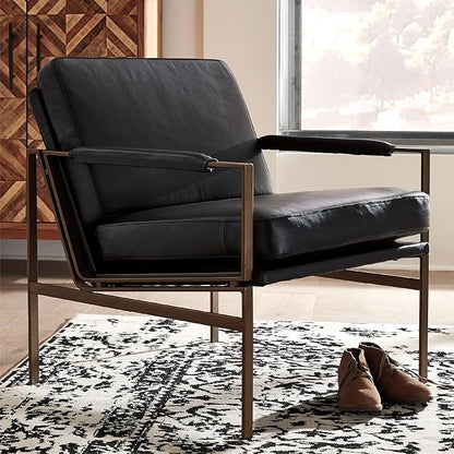 Signature Design by Ashley Puckman Mid-Century Modern Leather Accent Chair, Black