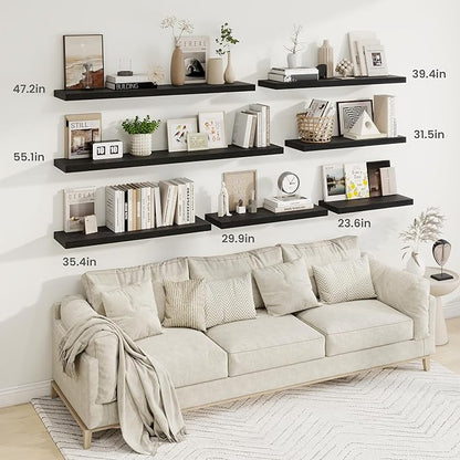 36 Inch Floating Shelves, 9.3 Inch Deep Rustic Wall Shelves - Extra Deeper Wall Mounted Storage Shelves for Bathroom, Kitchen, Living Room (Black, Set of 2)