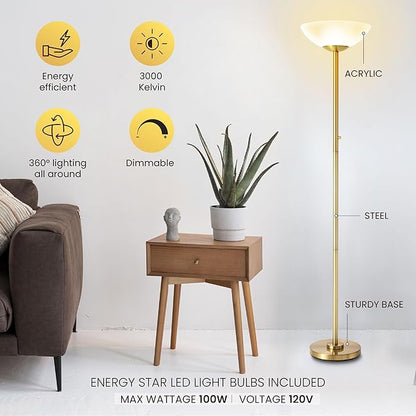 Super Bright Floor Lamp 8000LUMEN - DIMMABLE 30K Energy-Efficient Standing Lamp with Cement Base, for Living Room and Bedroom - Matte Finish, Modern and Elegant Design (White)