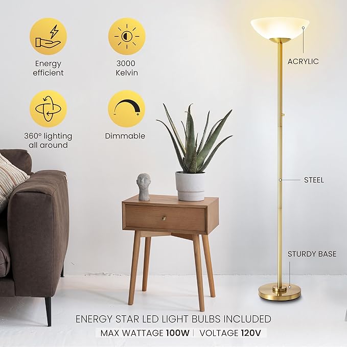 Super Bright Floor Lamp 8000LUMEN - DIMMABLE 30K Energy-Efficient Standing Lamp with Cement Base - for Living Room and Bedroom - Matte Finish, Modern and Elegant Design (Black)