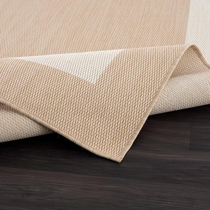 CAMILSON Outdoor Rug 10x14, Large Modern Outside Rugs for Patios Porches Waterproof Durable Washable Non-Shedding, Easy-to-Clean Indoor/Outdoor Area Carpet (10 x 14, Bordered - Beige/White)