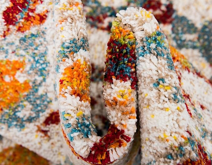 Unique Loom Rosso Collection Vintage, Geometric, Bohemian, Traditional, Distressed, Southwestern Area Rug, 5' 0" x 8' 0", Multi/Ivory