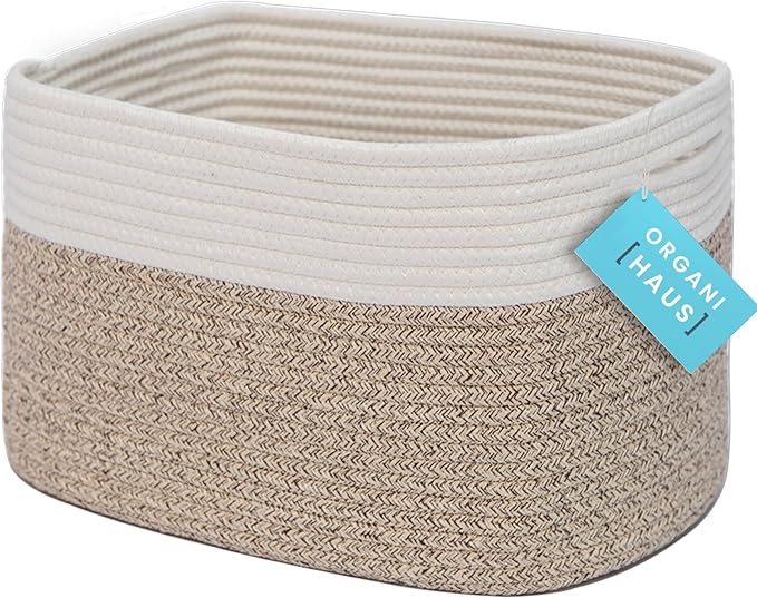 OrganiHaus Woven Storage Baskets for Organizing, Cotton Rope Organizer Bins for Shelves, Closet & Nursery, Dog Toy Basket, Decorative Bins for Toys, Towels & Books - 15x10x9, Brown