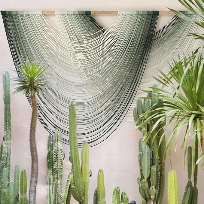 Macrame Wall Hanging Green Yarn Art Dip-Dye Boho Wall Decor Fiber Wall Art Craftsmanship Home Decor 57" W x 39" L