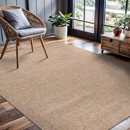 CAMILSON Easy Jute Rug 6x9, Indoor Outdoor Natural Color Fiber Area Rugs for Living Room Patio and Kitchen Rug, Solid Boho Woven Design, Easy-Cleaning, Washable Outside Carpet Alfombras (6 x 9)