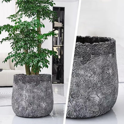 Craft flowerpots 18"+13"+19" Dia Round Concrete Planter Set of 3 Large Outdoor/Indoor Planter Pots Containers with Drainage Holes and Rubber Plug for Home Garden (Dark Gray, Large)