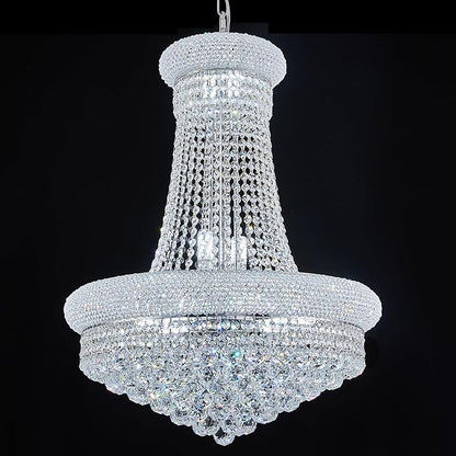 14 - Light Unique Empire Crystal Chandelier with Adjustable Chain for High Ceiling Foyer Entryway Living Room Dining Room Bedroom Chrome Finish